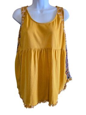 Mustard yellow Mixed Print Sleeveless Top tribal Aztec geometric pattern boho